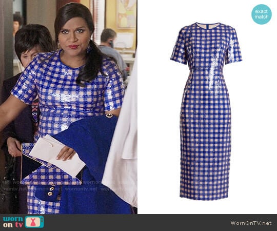 Diane von Furstenberg Cossier-print sequin-embellished dress worn by Mindy Lahiri (Mindy Kaling) on The Mindy Project