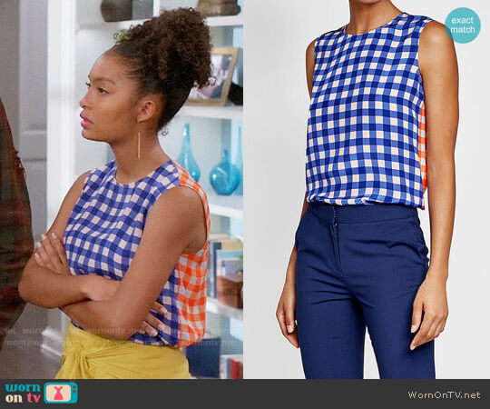 Diane von Furstenberg Colorblock Print Silk Shell  worn by Zoey Johnson (Yara Shahidi) on Black-ish