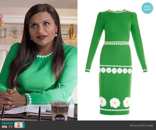 Dolce & Gabbana DLong-Sleeve Daisy Wool-Crepe Dress worn by Mindy Lahiri (Mindy Kaling) on The Mindy Project