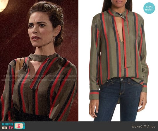 Equipment Janelle Blouse in Herbal Green worn by Victoria Newman (Amelia Heinle) on The Young and the Restless