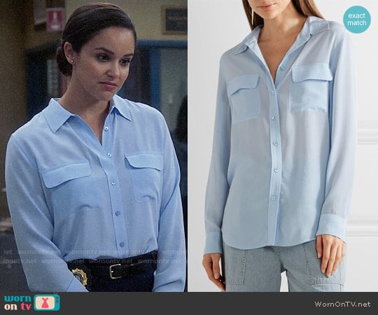 Equipment Slim Signature Silk Shirt worn by Amy Santiago (Melissa Fumero) on Brooklyn Nine-Nine