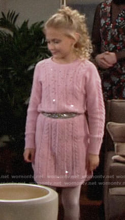Faith's pink sequin cable knit sweater dress on The Young and the Restless