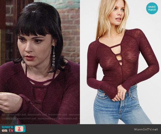 Free People Bae Bae Layering Top in Midnight Plum worn by Tessa Porter (Cait Fairbanks) on The Young and the Restless