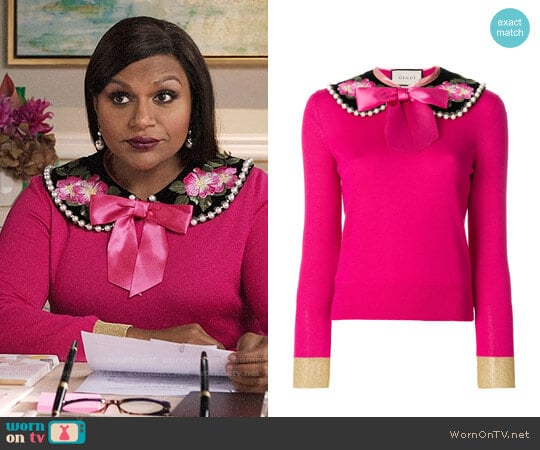 Gucci Peter Pan Collar Cashmere Sweater worn by Mindy Lahiri (Mindy Kaling) on The Mindy Project