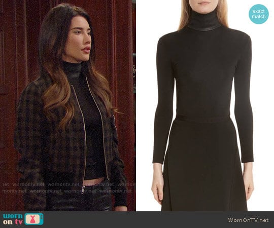 Helmut Lang Bondage Jersey Leather Neck Top worn by Steffy Forrester (Jacqueline MacInnes Wood) on The Bold and the Beautiful