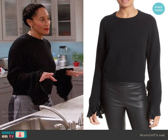 Helmut Lang Ruffle Crop Pullover worn by Rainbow Johnson (Tracee Ellis Ross) on Black-ish