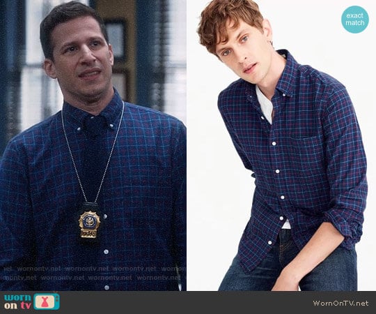 J. Crew American Pima cotton oxford shirt in tattersall worn by Jake Peralta (Andy Samberg) on Brooklyn Nine-Nine