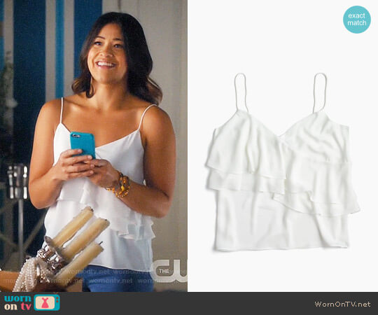 J. Crew Drapey Ruffle Cami worn by Jane Villanueva (Gina Rodriguez) on Jane the Virgin