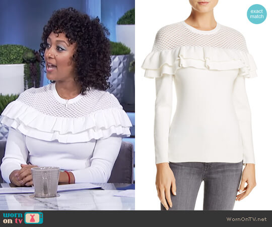 Alexa Ruffle Sweater by Lucy Paris worn by Tamera Mowry on The Real