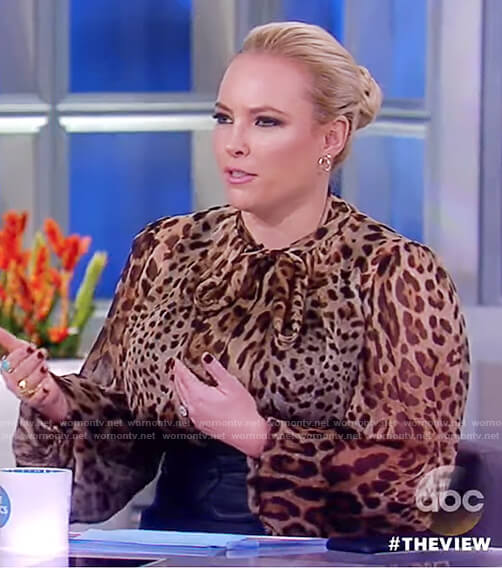 Meghan’s leopard print neck tie top on The View