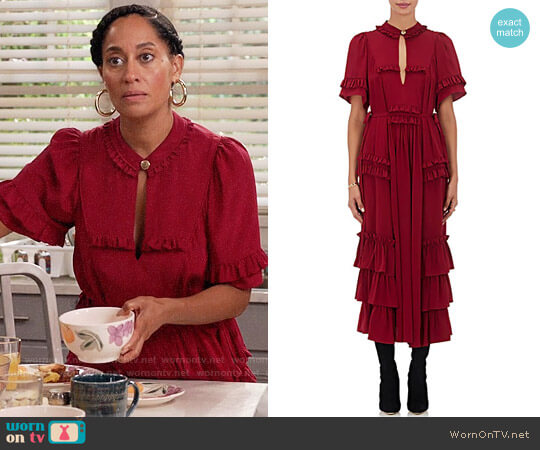 Maison Mayle Ruffle-Embellished Silk Maxi Dress worn by Rainbow Johnson (Tracee Ellis Ross) on Black-ish