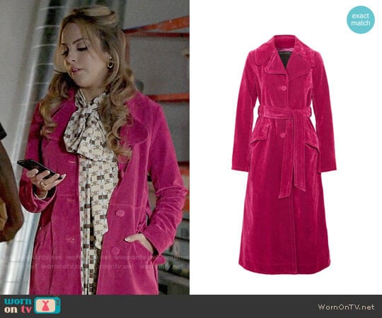 Marc Jacobs Pink Velvet Coat worn by Fallon Carrington (Elizabeth Gillies) on Dynasty