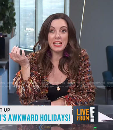 Melanie’s brown frayed tweed jacket on Live from E!