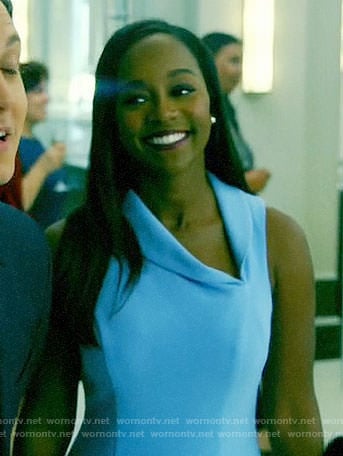 Michaela's blue asymmetric collar dress on How to Get Away with Murder