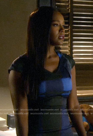 Michaela’s blue plaid dress on How to Get Away with Murder