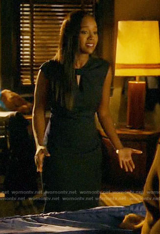 Michaela’s navy bow neck dress on How to Get Away with Murder