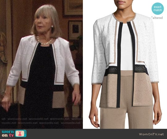 Misook Colorblock 3/4 Sleeve Jacket worn by Dina Mergeron (Marla Adams) on The Young and the Restless