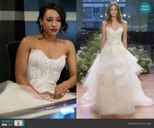 Monique Lhuillier Tresor Gown worn by Iris West on Supergirl/The Flash/Arrow