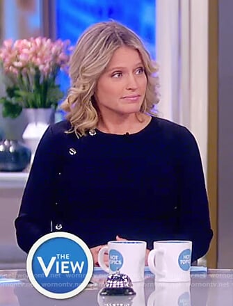 Sara’s navy button embellished dress on The View