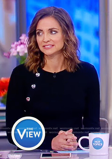 Paula's navy button embellished long sleeve dress on The View