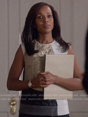 Olivia’s gold colorblock lace top on Scandal