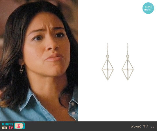 Peggy Li Triangle Cage Earrings worn by Jane Villanueva (Gina Rodriguez) on Jane the Virgin