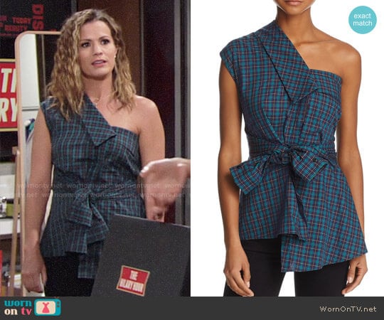 Petersyn Hadley Plaid One-Shoulder Top worn by Chelsea Lawson (Melissa Claire Egan) on The Young and the Restless