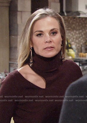 Phyllis’s burgundy turtleneck sweater with cutout on The Young and the Restless