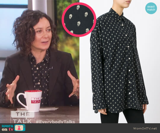 Allover Skull Print Shirt by R13 worn by Sara Gilbert on The Talk