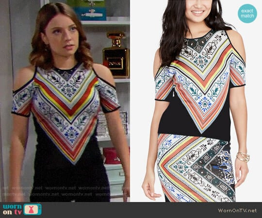 RACHEL Rachel Roy Scarf Print Knit Blouse worn by Coco Spectra (Courtney Grosbeck) on The Bold and the Beautiful