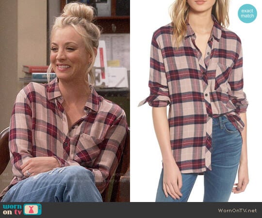 Rails Hunter Shirt in Sand/Navy/Port worn by Penny Hofstadter (Kaley Cuoco) on The Big Bang Theory