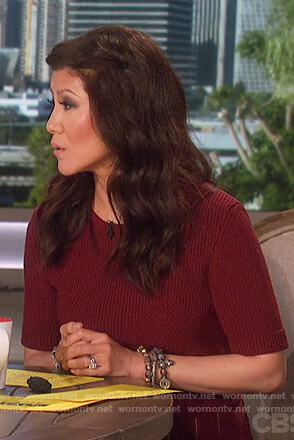 Julie’s red knitted short sleeve dress on The Talk