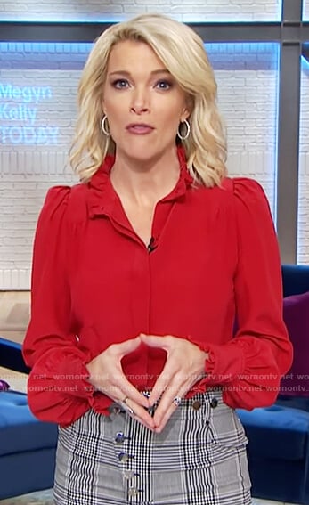 Megyn’s red ruffle top and plaid pants on Megyn Kelly Today