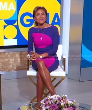 Robin’s purple and pink sheath dress on Good Morning America