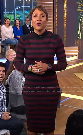 Robin’s red and black striped knit dress on Good Morning America