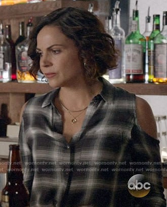 Roni's black plaid cold-shoulder shirt on Once Upon a Time