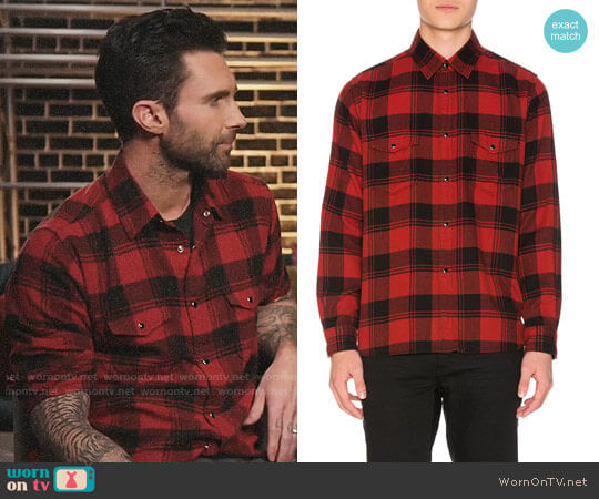 Saint Laurent Double Front Patch Pocket Plaid Shirt worn by Adam Levine on The Voice