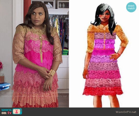 Salvador Perez Pink Lace Dress worn by Mindy Lahiri (Mindy Kaling) on The Mindy Project