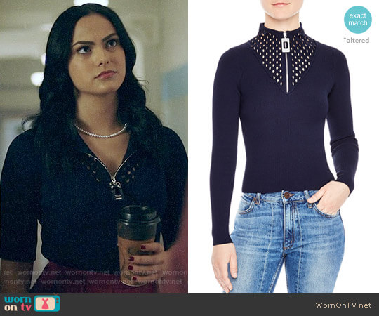 Sandro Matty Zip Sweater worn by Veronica Lodge (Camila Mendes) on Riverdale