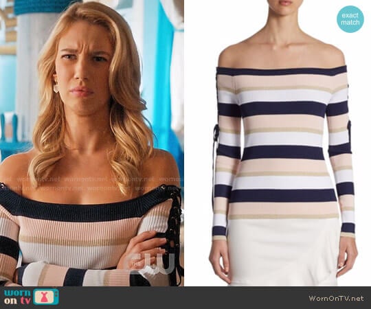 Scripted Lace-Up Striped Off-The-Shoulder Sweater worn by Petra Solano (Yael Grobglas) on Jane the Virgin