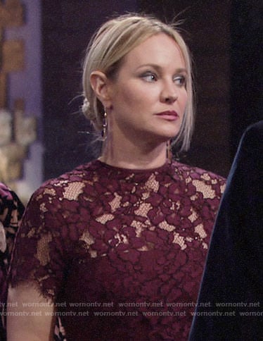 Sharon's burgundy lace dress on The Young and the Restless