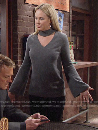 Sharon’s grey choker neck sweater on The Young and the Restless
