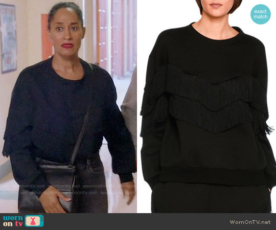 Stella McCartney Tiered V-Fringe Sweatshirt worn by Rainbow Johnson (Tracee Ellis Ross) on Black-ish