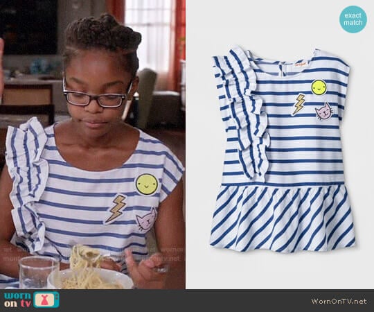 Cat & Jack Girls' Short Sleeve Side Ruffle Woven Top worn by Diane Johnson (Marsai Martin) on Black-ish