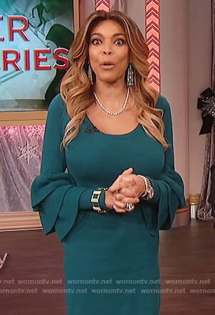 Wendy’s green tiered bell sleeve dress on The Wendy Williams Show