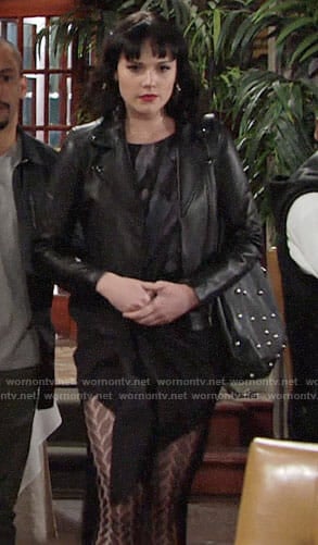 Tessa's black feather print dress on The Young and the Restless