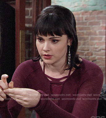 Tessa’s burgundy top and bralette on The Young and the Restless
