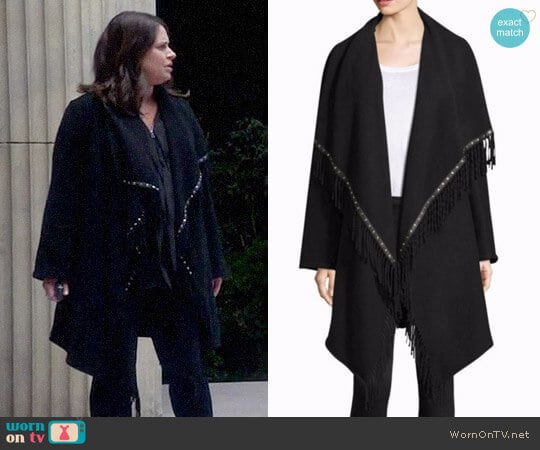 The Kooples Mid-Length Fringe Poncho worn by Quinn Perkins (Katie Lowes) on Scandal