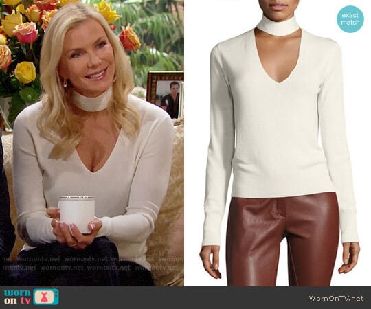 Theory Choker Collar V Front Cashmere-Silk Sweater worn by Brooke Logan (Katherine Kelly Lang) on The Bold and the Beautiful