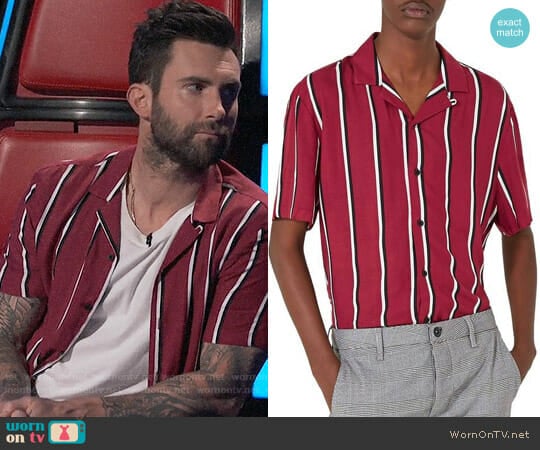 Topman Stripe Revere Shirt worn by Adam Levine on The Voice